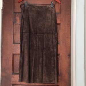 Vintage long brown suede pencil skirt